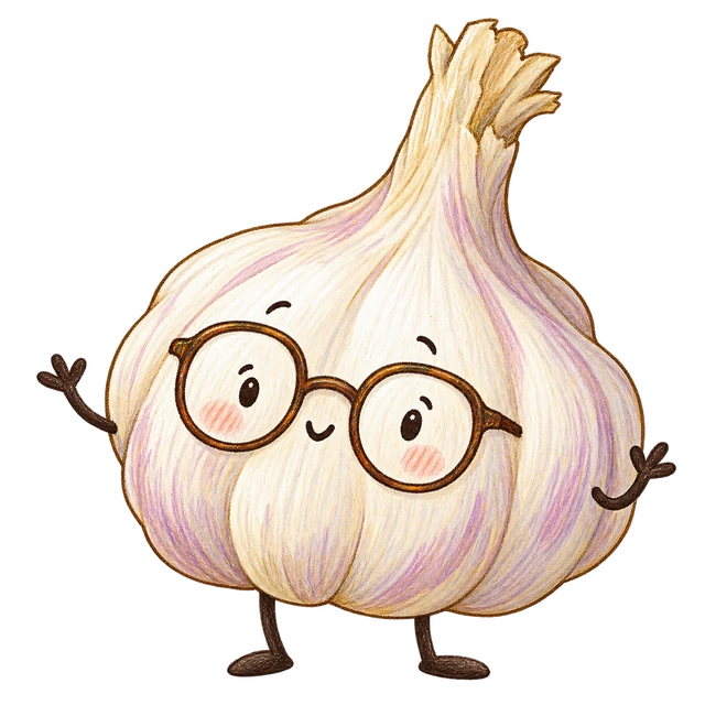 Clovis, the Saucy Marketing garlic bulb mascot, waving hello